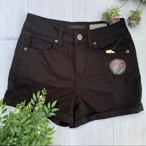 Black High Waisted Midi Shorts